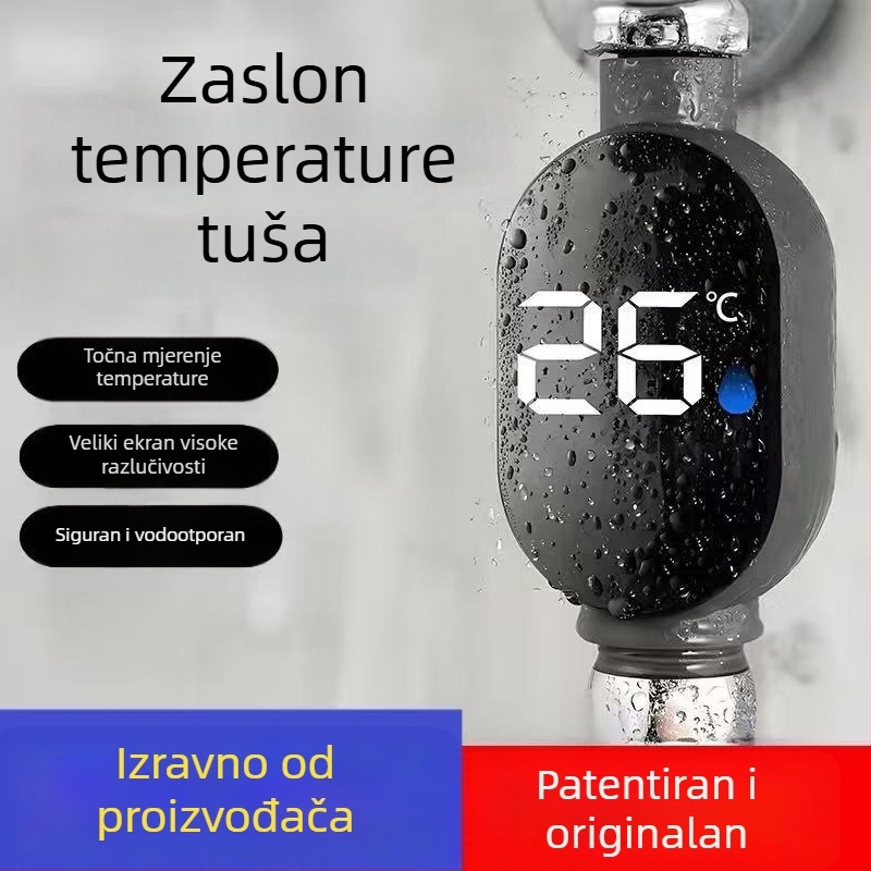 Tuš termometar s LED digitalnim zaslonom, raspon temperatura 00–99°C, dodatak za tuš kabinu