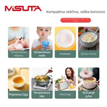 MISUTA digitalni termometar za vodu, termometar za bočicu za bebe i hranu, sonda od nehrđajućeg čelika