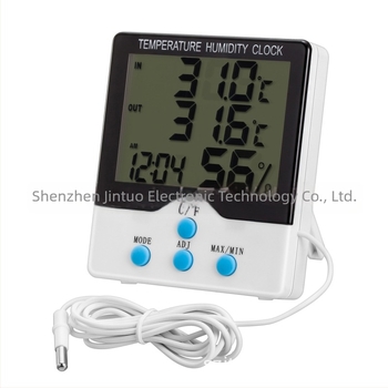 HTC-2A digitalni mjerač temperature i vlage za unutarnju/ vanjsku upotrebu, raspon temperature: vanjska -50 do 70°C, unutarnja -10 do +50°C; vlažnost 10–99%; točnost temperature 0.1°C; rezolucija temperature 0.1°C; rezolucija vlage 1%.