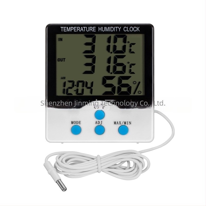 HTC-2A digitalni mjerač temperature i vlage za unutarnju/ vanjsku upotrebu, raspon temperature: vanjska -50 do 70°C, unutarnja -10 do +50°C; vlažnost 10–99%; točnost temperature 0.1°C; rezolucija temperature 0.1°C; rezolucija vlage 1%.