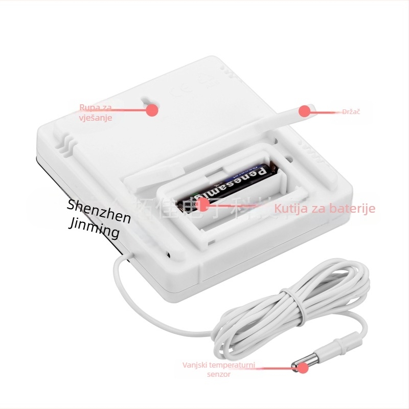 HTC-2A digitalni mjerač temperature i vlage za unutarnju/ vanjsku upotrebu, raspon temperature: vanjska -50 do 70°C, unutarnja -10 do +50°C; vlažnost 10–99%; točnost temperature 0.1°C; rezolucija temperature 0.1°C; rezolucija vlage 1%.