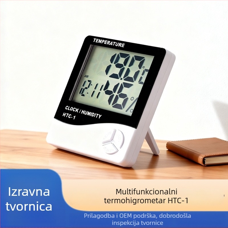 Termometar i higrometar, digitalni sat, dvostruka namjena, napajanje AA baterijom