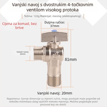 Kuglični kutni ventil od cjelomedenog bakra s navojem, za plin i vodu, 1,6 MPa