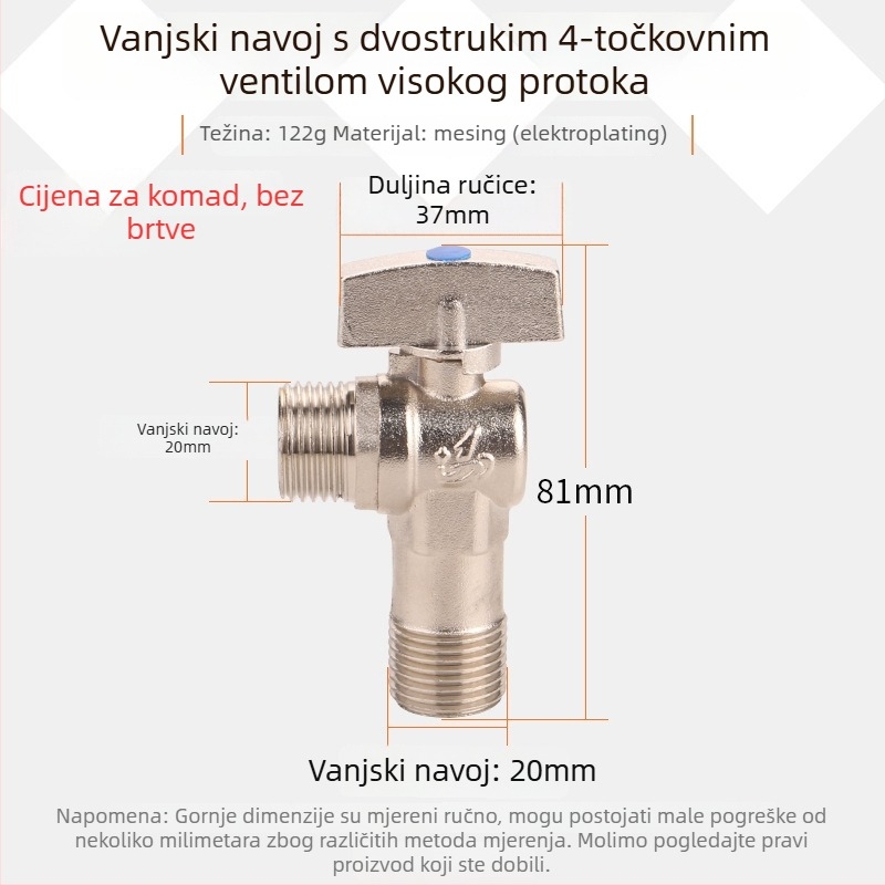 Kuglični kutni ventil od cjelomedenog bakra s navojem, za plin i vodu, 1,6 MPa