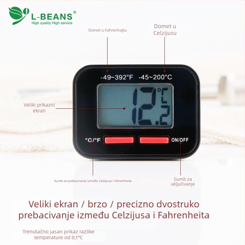 L-BEANS Termometar za hranu za kavu i mlijeko čaj — Digitalni elektronički termometar s brzim zaslonom, rezolucija 1 mV