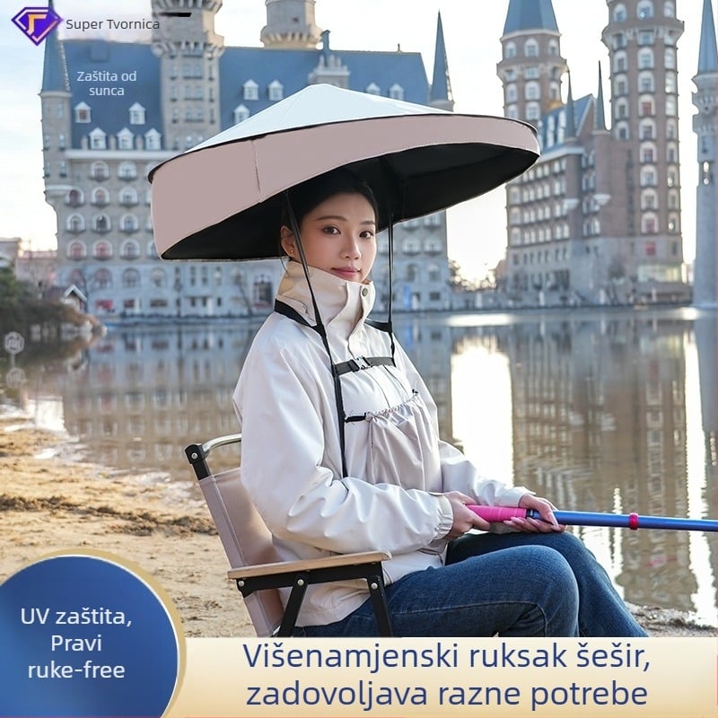 Šešir- kišobran za sunce i kišu sa 6 rebara, ručno otvaranje zatvaranje, 190T poliester, središnji štap od željeza, plastične rebra, bez drške, mogućnost tiskanja logotipa