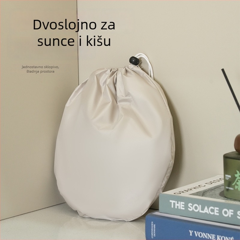 Šešir- kišobran za sunce i kišu sa 6 rebara, ručno otvaranje zatvaranje, 190T poliester, središnji štap od željeza, plastične rebra, bez drške, mogućnost tiskanja logotipa