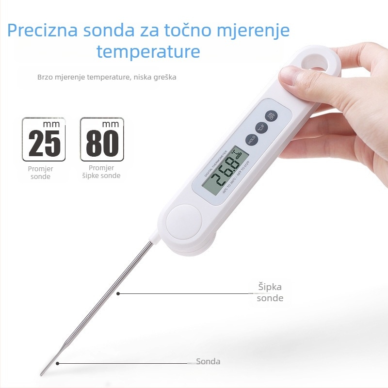Sonda termometar za hranu s visokopreciznim digitalnim zaslonom, mjeri temperaturu ulja i vode, za pečenje i kućnu kuhinju