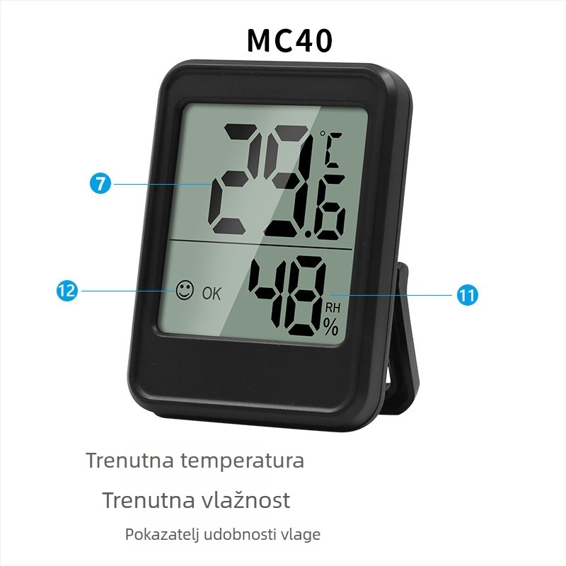 Elektronički mjerač temperature i vlage za kućnu upotrebu, unutarnji termometar za dječju sobu s pozadinskim osvjetljenjem, suho-vlažni termometar