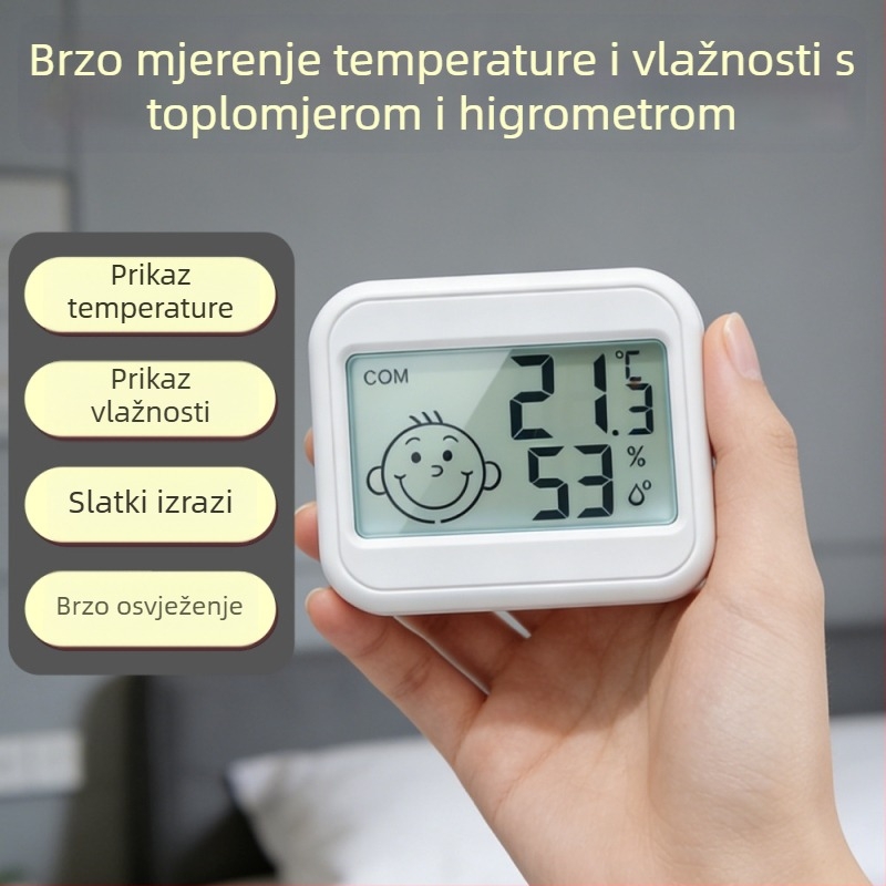 Soba termometar s digitalnim higrometrom, rezolucija 0,1°C, mjerenje unutarnje temperature i vlage