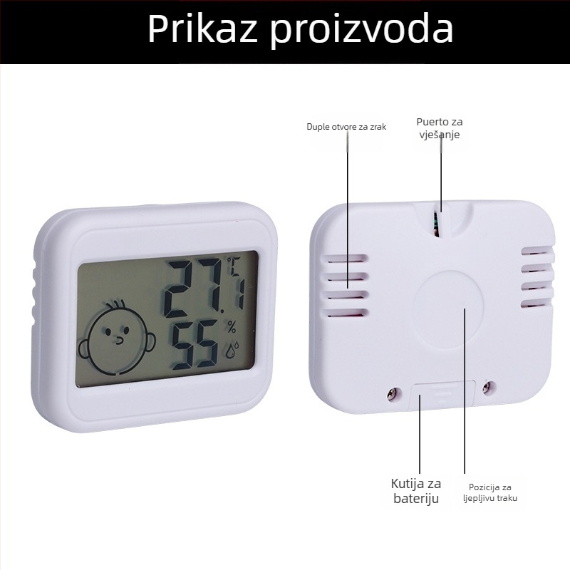 Soba termometar s digitalnim higrometrom, rezolucija 0,1°C, mjerenje unutarnje temperature i vlage