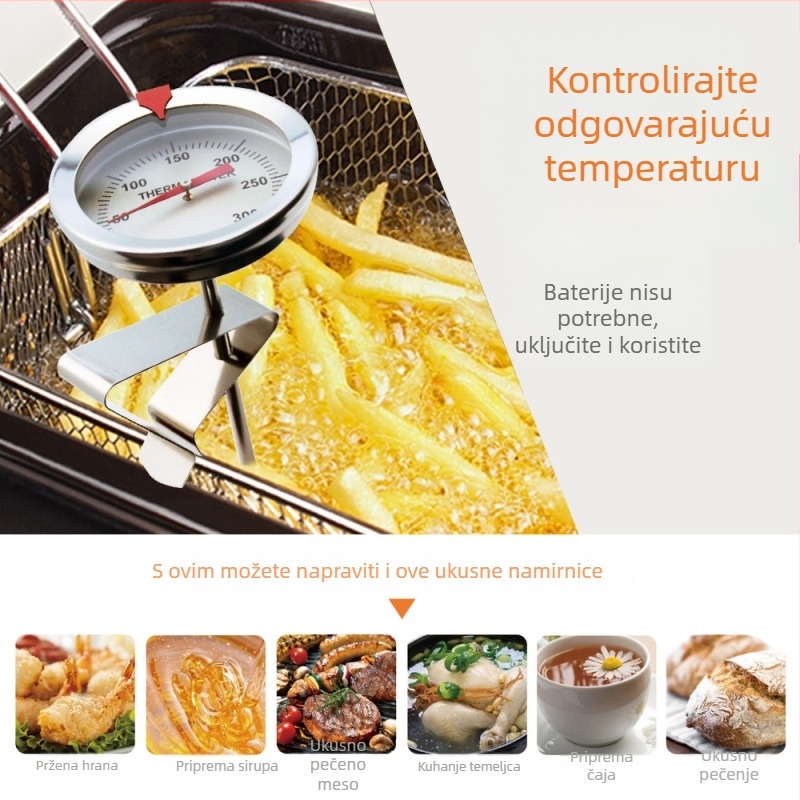 Termometar za hranu, nehrđajući čelik, tip pokazivača, s klipom za lonac, za restorane i kuhinju kod kuće