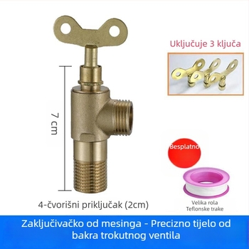 Zidni bakreni trokutasti ventil s ključem, montiran na zid, vodeni ulazni prekidač, model YDS-05, bakar, 4-točkovni unutarnji/vanjski navoji