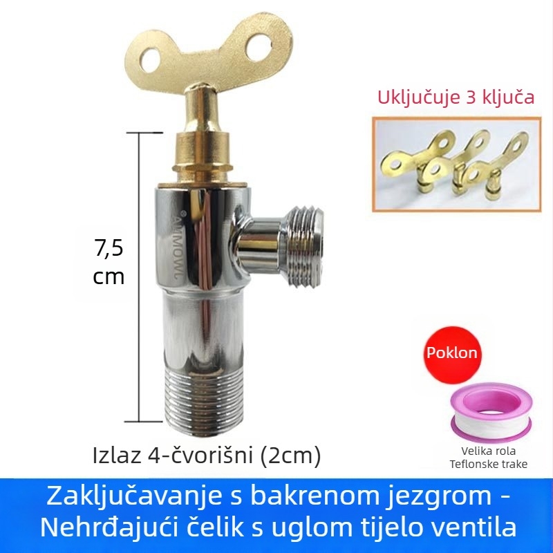 Zidni bakreni trokutasti ventil s ključem, montiran na zid, vodeni ulazni prekidač, model YDS-05, bakar, 4-točkovni unutarnji/vanjski navoji
