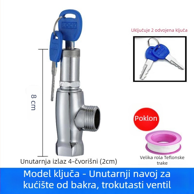 Zidni bakreni trokutasti ventil s ključem, montiran na zid, vodeni ulazni prekidač, model YDS-05, bakar, 4-točkovni unutarnji/vanjski navoji