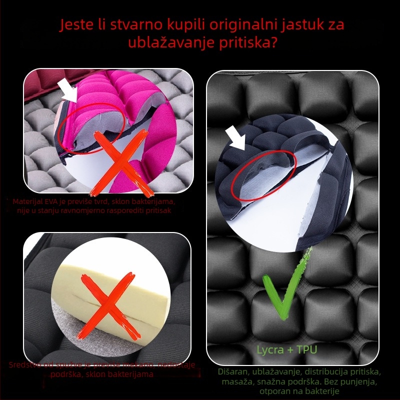 Napuhljiva uredska jastučnica za podršku držanja tijela i zaštitu struka – TPU + koži-prijazna Lycra, dekompresijska jastučnica