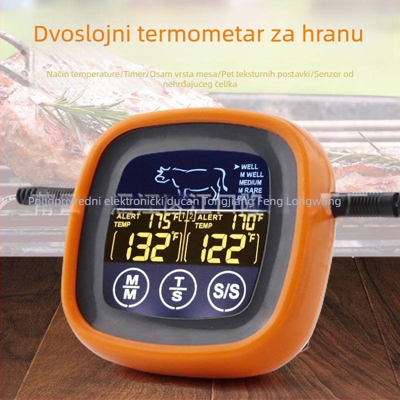 Dvokanalni pametni termometar za hranu, tajmer za pećnicu/roštilj, rezolucija 1°C