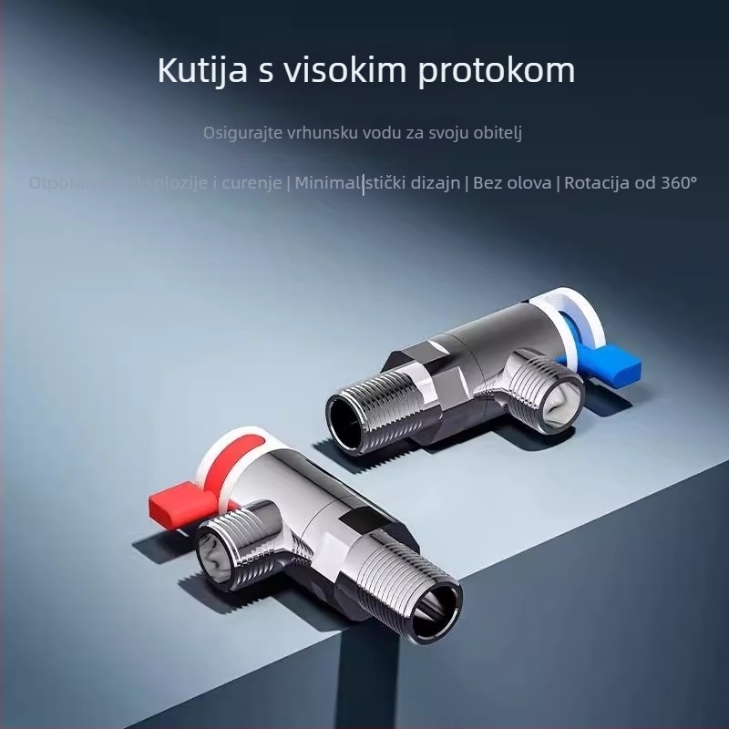Kromirani kutni ventil velikog protoka, 360° rotacija, za WC i električni bojler, legura cinka (Model: Ventil velikog protoka; Radni tlak: 10; Spoj: Rotacija; Materijal: Cink legura)