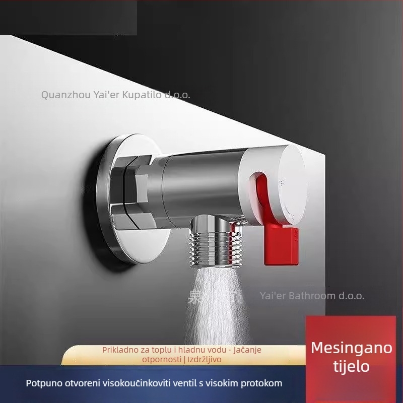 Kromirani kutni ventil velikog protoka, 360° rotacija, za WC i električni bojler, legura cinka (Model: Ventil velikog protoka; Radni tlak: 10; Spoj: Rotacija; Materijal: Cink legura)