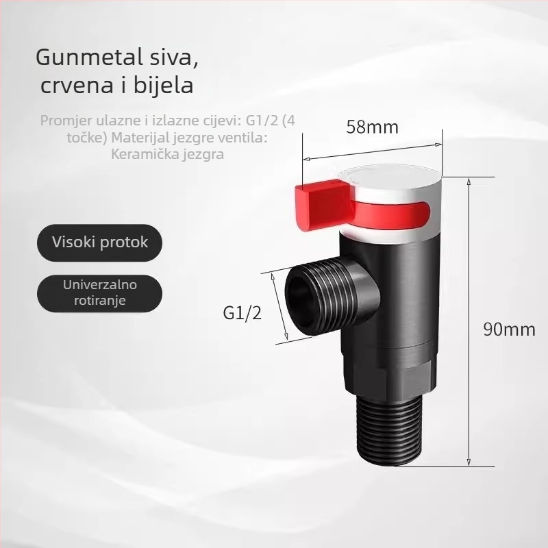 Kromirani kutni ventil velikog protoka, 360° rotacija, za WC i električni bojler, legura cinka (Model: Ventil velikog protoka; Radni tlak: 10; Spoj: Rotacija; Materijal: Cink legura)