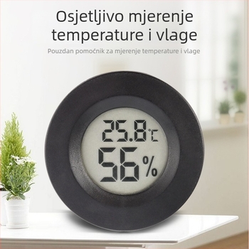 Tuojie okrugli digitalni termometar za gmizavce i mjerač vlažnosti u akrilnom kućištu, sa prekidačkim očitavanjem, napajan AG13 baterijom