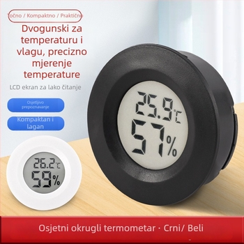 Tuojie okrugli digitalni termometar za gmizavce i mjerač vlažnosti u akrilnom kućištu, sa prekidačkim očitavanjem, napajan AG13 baterijom