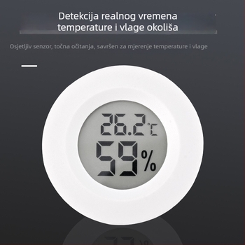 Tuojie okrugli digitalni termometar za gmizavce i mjerač vlažnosti u akrilnom kućištu, sa prekidačkim očitavanjem, napajan AG13 baterijom