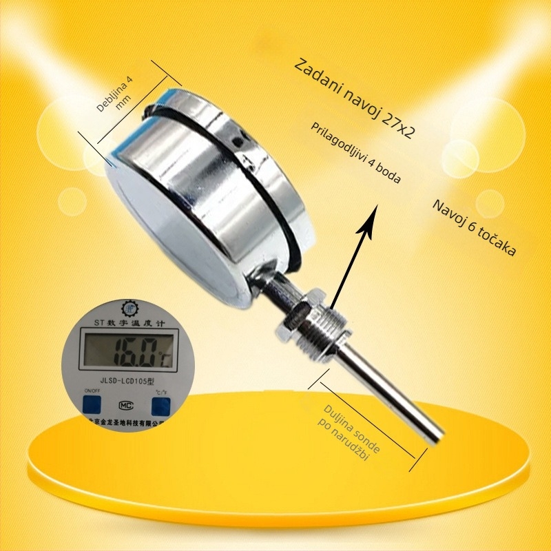 Bimetalni termometar s dvostrukim mjerenjem, otporan na visoke temperature, industrijsko mjerenje temperature