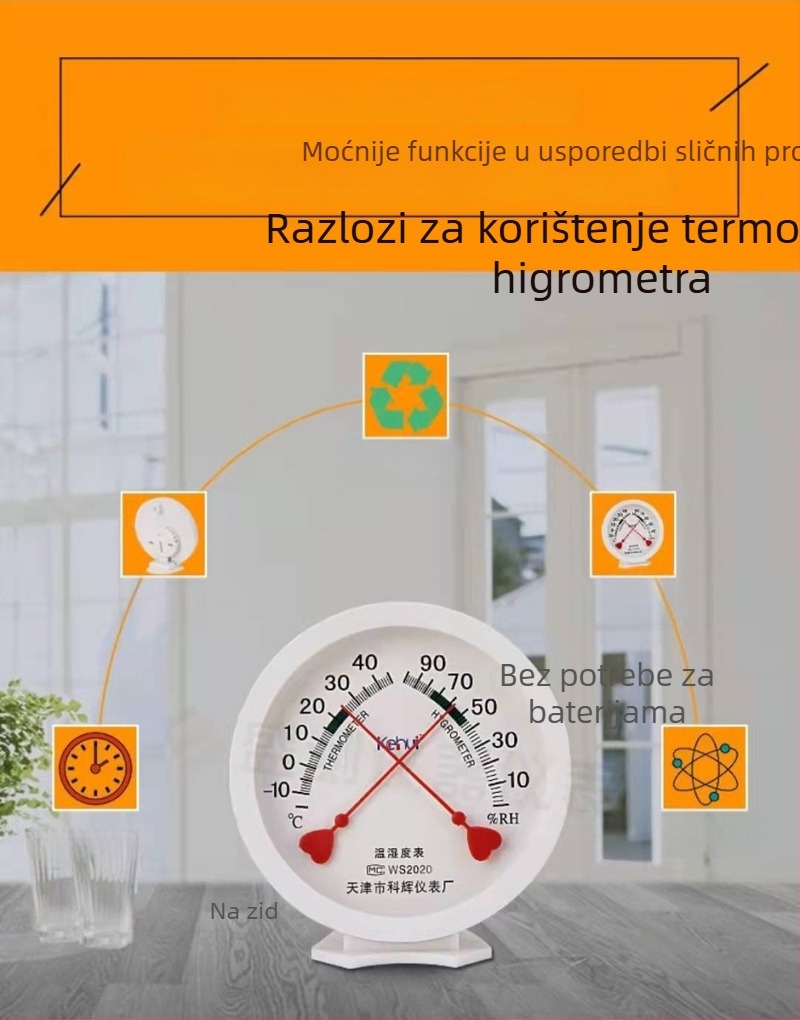 WS2020 ručni higrometar – raspon temperature -10 do 40°C, točnost vlage 1% RH, bez baterije
