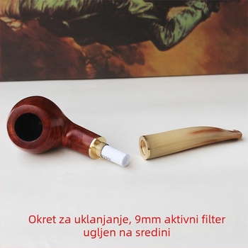 Pipa od Heatherwood s drškom od yak roga i usnikom od roga bivola, filtr s aktivnim ugljenom