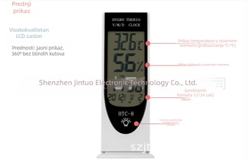 HTC-8 elektronički mjerni uređaj za temperaturu i vlage s pozadinskim osvjetljenjem, raspon temperature 0-50°C, vlažnost 10-99% RH, rezolucija 0.1°C