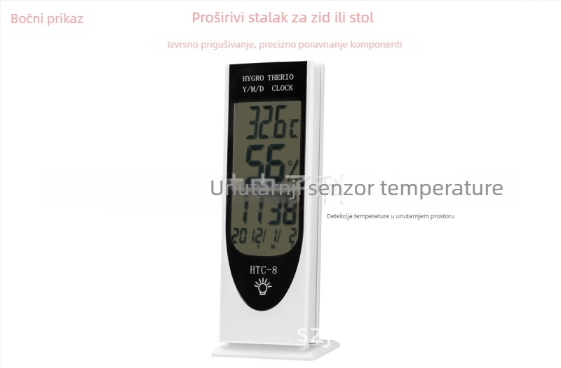 HTC-8 elektronički mjerni uređaj za temperaturu i vlage s pozadinskim osvjetljenjem, raspon temperature 0-50°C, vlažnost 10-99% RH, rezolucija 0.1°C