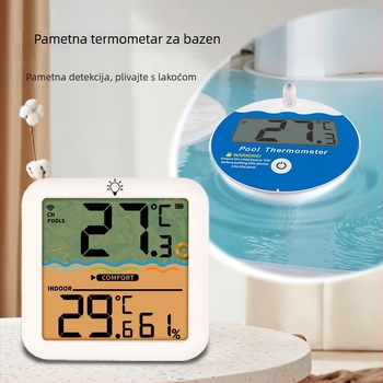 Bežični plivajući termometar za bazen s digitalnim zaslonom temperature i vlage — Ts, rezolucija temperature 1°C, pakiranje 50 komada