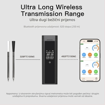 Bluetooth bežični termometar za hranu za BBQ i kuhinju – rezolucija 0.1°C; sonda -10°C do 100°C; keramički kraj -10°C do 300°C