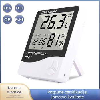 HTC-1 Unutarnji elektronički termometar s budilicom, kućna upotreba, veliki digitalni zaslon, višenamjenski mjerač temperature i vlage (HTC-1; kućna upotreba; AAA 1.5V)