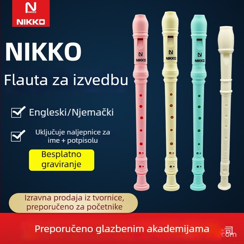 NIKKO rekorder njemačko-britanskog modela s osam rupa, za djecu i početnike — uključuje torbicu, čistilicu štapa, krpu za čišćenje, traku za vrat i upute