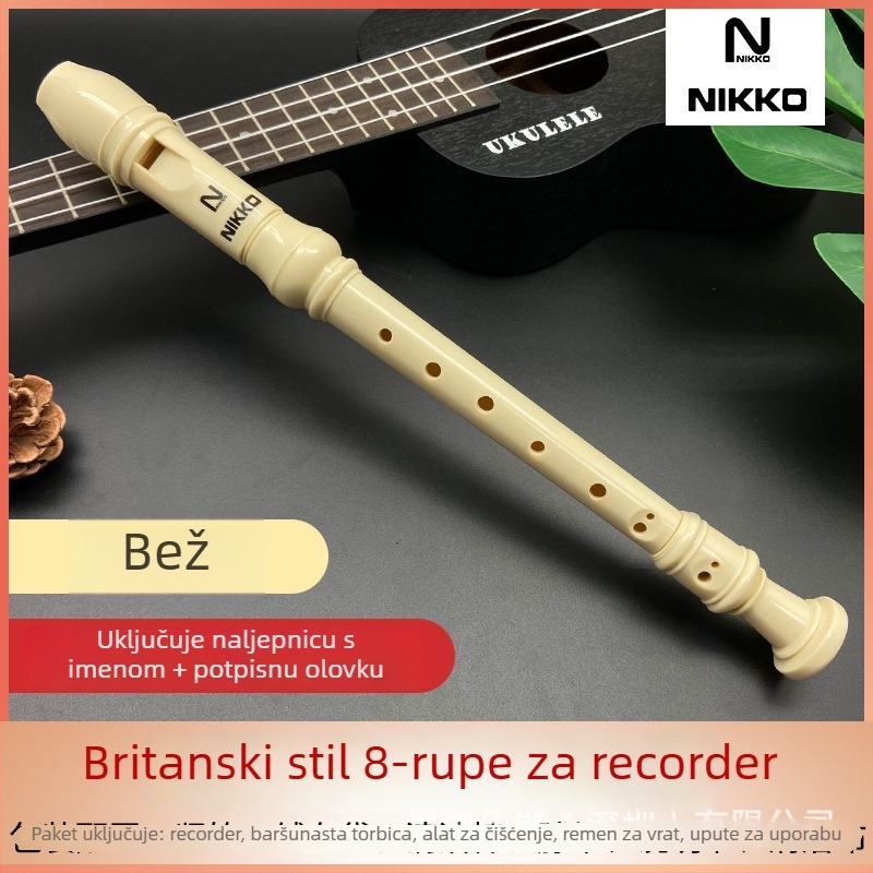 NIKKO rekorder njemačko-britanskog modela s osam rupa, za djecu i početnike — uključuje torbicu, čistilicu štapa, krpu za čišćenje, traku za vrat i upute