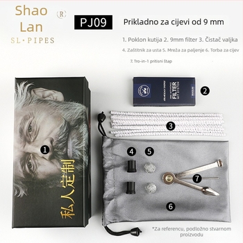Set dodataka za lulu od drveta Heather: tlakova šipka, nož za lulu, igla za čišćenje, filtar lule, čistilna traka