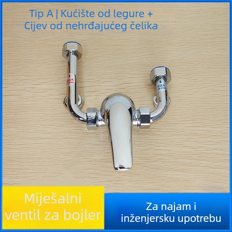 Ventil za miješanje bojlera, cijeli bakar, univerzalni, površinska montaža, U-oblik slavine za tuš; za kućni bojler; 0,9 MPa; topla 90°C / hladna 5°C.