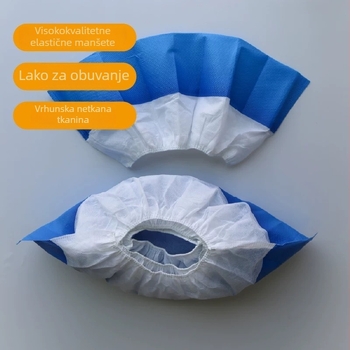 Jednokratne navlake za cipele od netkanog materijala, debele, polu-laminirane, PP+CPE, otporne na habanje i vodonepropusne, plavo-bijele laminirane