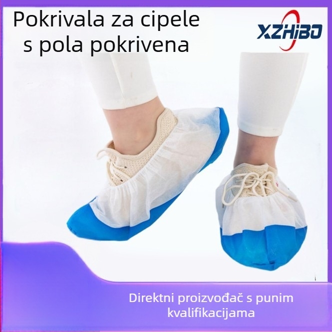 Jednokratne navlake za cipele od netkanog materijala, debele, polu-laminirane, PP+CPE, otporne na habanje i vodonepropusne, plavo-bijele laminirane