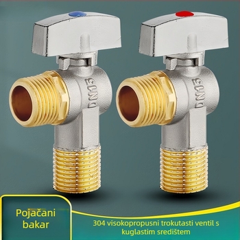 Mesingani četverostrani ventil za WC i bojler, model HYX-325, radni tlak 0,6 MPa, unutarnji promjer 15 mm, rotacijska ugradnja