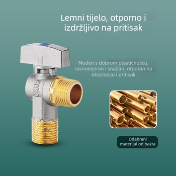 Mesingani četverostrani ventil za WC i bojler, model HYX-325, radni tlak 0,6 MPa, unutarnji promjer 15 mm, rotacijska ugradnja