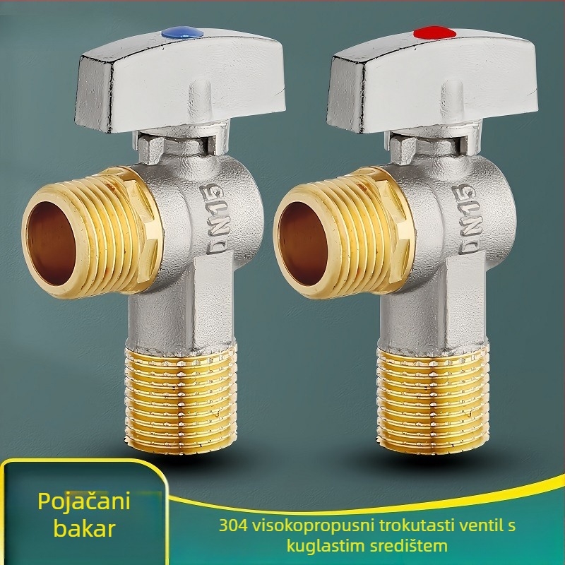 Mesingani četverostrani ventil za WC i bojler, model HYX-325, radni tlak 0,6 MPa, unutarnji promjer 15 mm, rotacijska ugradnja
