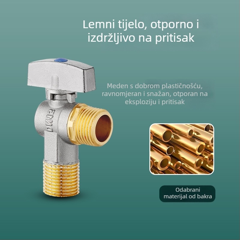 Mesingani četverostrani ventil za WC i bojler, model HYX-325, radni tlak 0,6 MPa, unutarnji promjer 15 mm, rotacijska ugradnja
