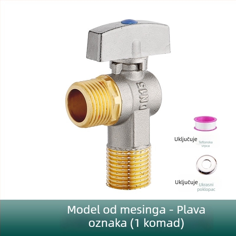 Mesingani četverostrani ventil za WC i bojler, model HYX-325, radni tlak 0,6 MPa, unutarnji promjer 15 mm, rotacijska ugradnja