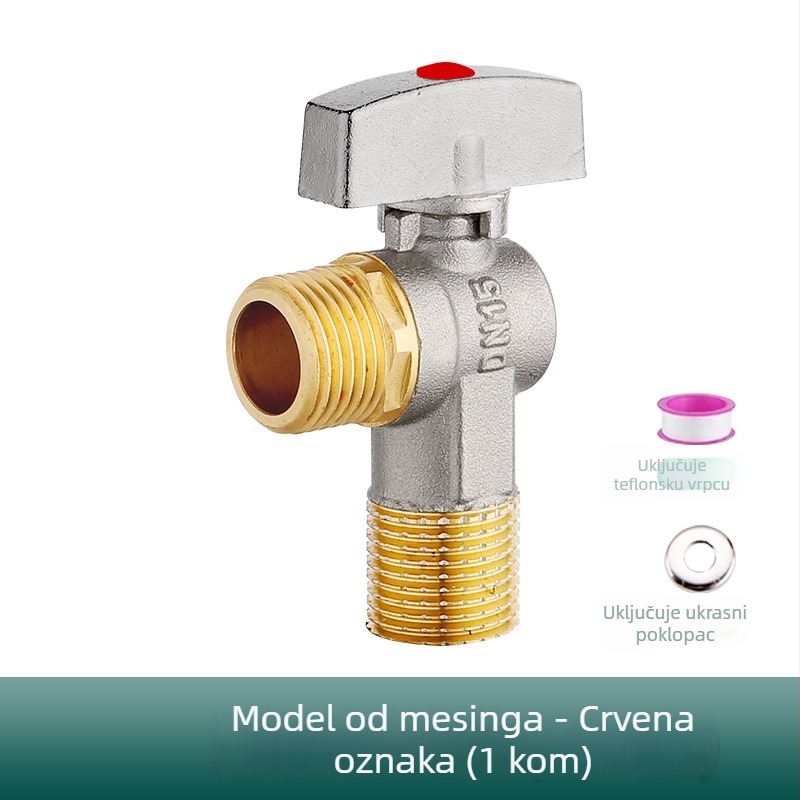 Mesingani četverostrani ventil za WC i bojler, model HYX-325, radni tlak 0,6 MPa, unutarnji promjer 15 mm, rotacijska ugradnja