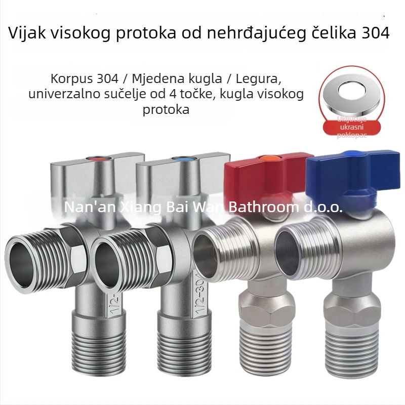 304 nehrđajući čelik, veliki protok kutna kuglična ventila s jezgrom – navoj, za bojler, kuhinju i kupaonu, model 304dlljf-01, unutarnji promjer 15 mm