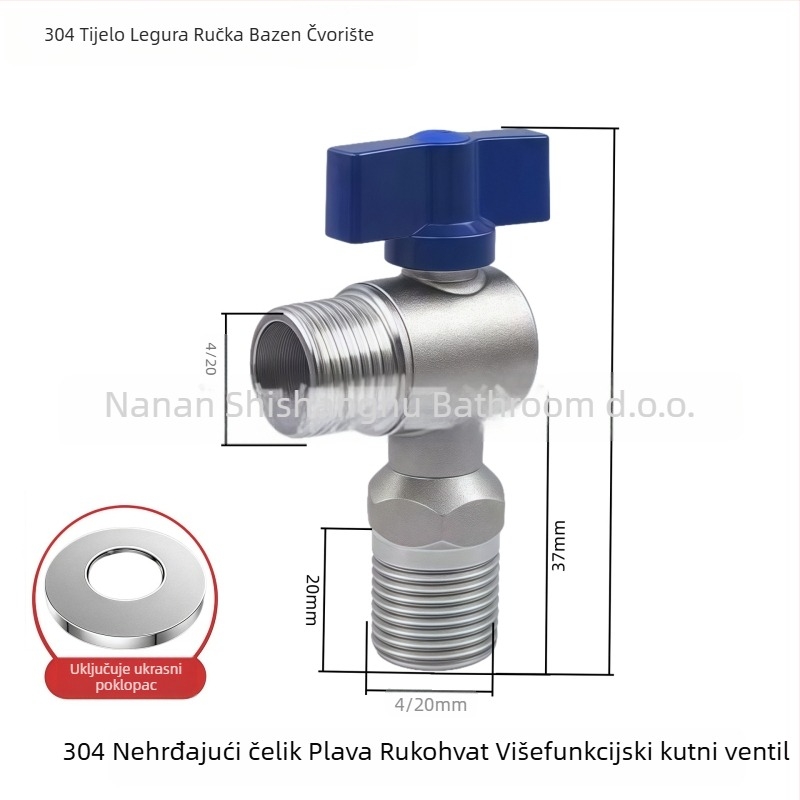 304 nehrđajući čelik, veliki protok kutna kuglična ventila s jezgrom – navoj, za bojler, kuhinju i kupaonu, model 304dlljf-01, unutarnji promjer 15 mm