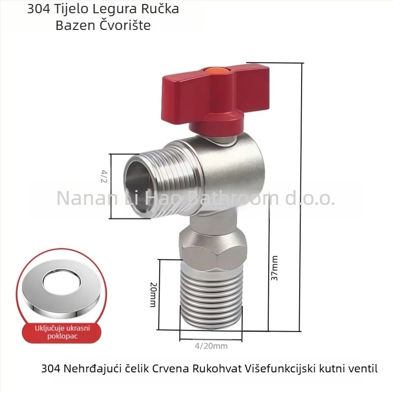 304 nehrđajući čelik, veliki protok kutna kuglična ventila s jezgrom – navoj, za bojler, kuhinju i kupaonu, model 304dlljf-01, unutarnji promjer 15 mm